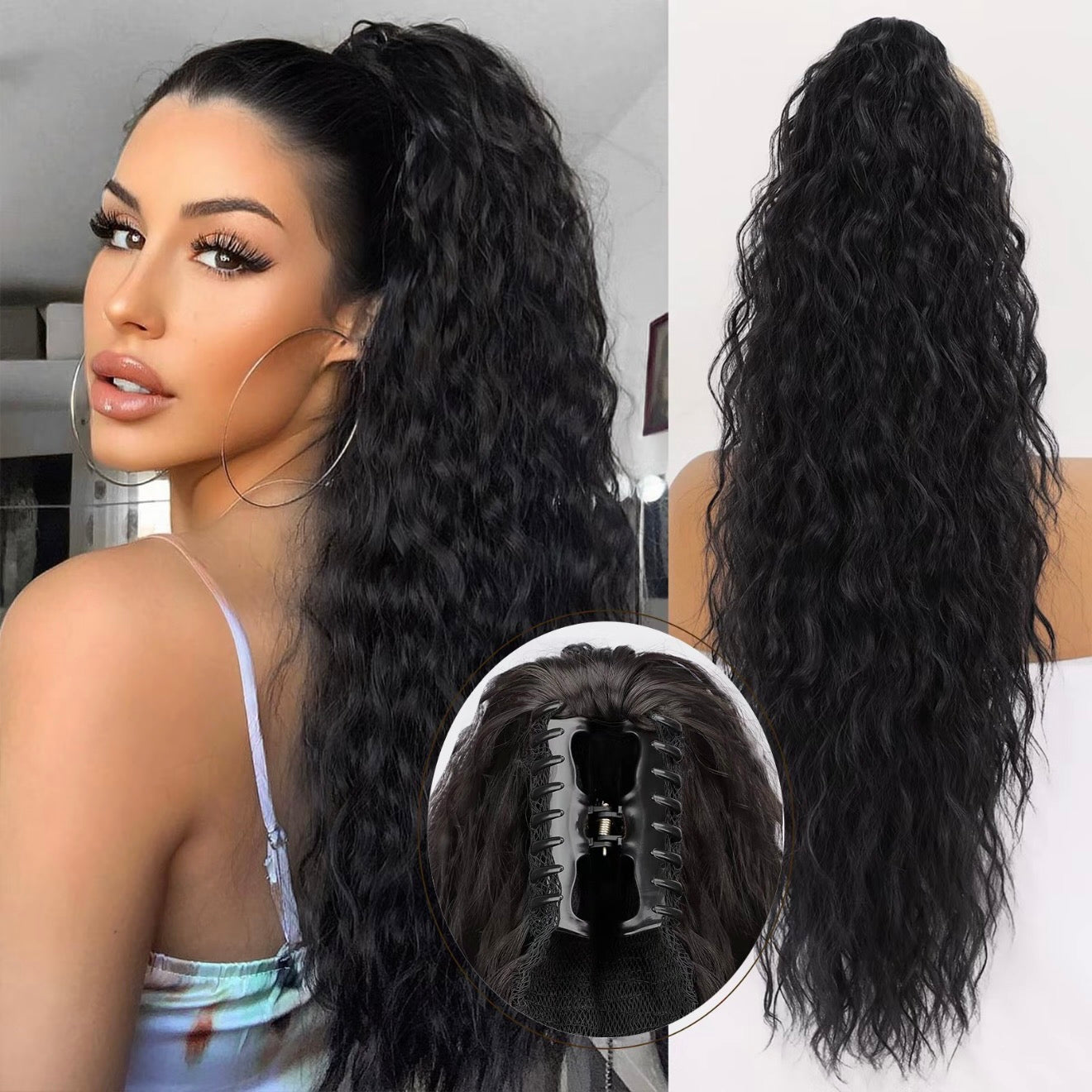 💜2025 NEW IN 💜Curly Wavy Frizzy Hair Extension with Ponytail