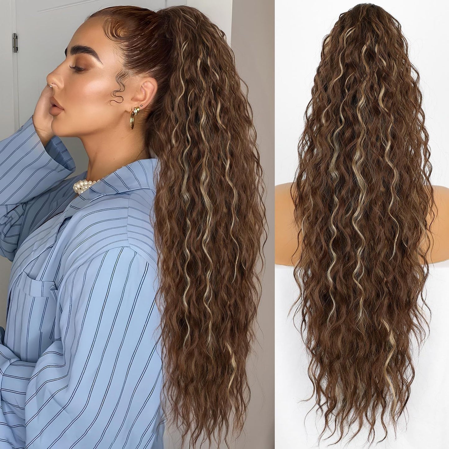 💜2025 NEW IN 💜Curly Wavy Frizzy Hair Extension with Ponytail